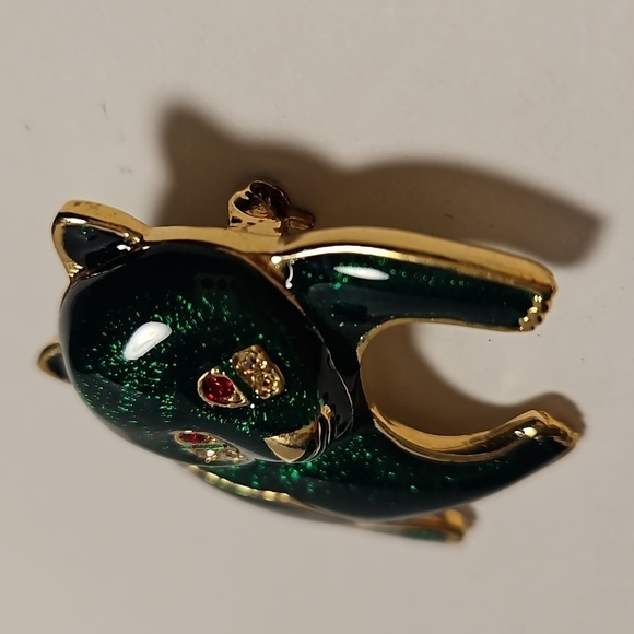 Enamel Panda Bear with Green Body & Clear & Red Rhinestone Eyes Brooch - Picture 5 of 6